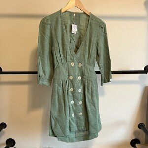 NWT Free People Green Double ButtonFront & Open Back Dress S